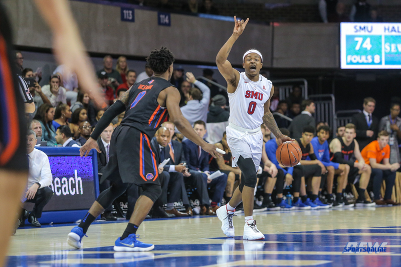 UNIVERSITY PARK, TX - DECEMBER 18: Southern Methodist Mustangs guard Jahmal McMurray (0) sets the play during the game between SMU and Boise State on December 18, 2017, at Moody Coliseum in Dallas, TX. (Photo by George Walker/Icon Sportswire)