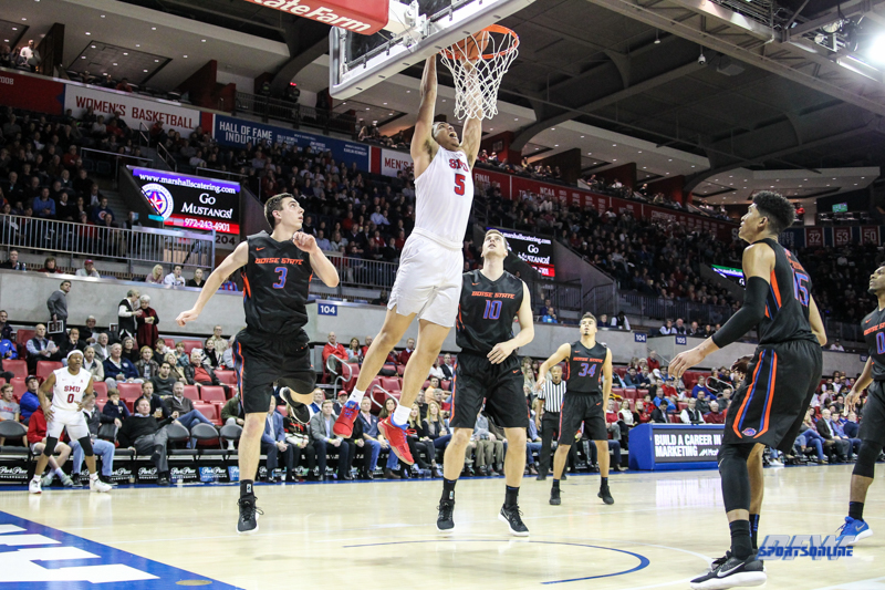 UNIVERSITY PARK, TX - DECEMBER 18: Southern Methodist Mustangs forward Ethan Chargois (5) dunks the ball during the game between SMU and Boise State on December 18, 2017, at Moody Coliseum in Dallas, TX. (Photo by George Walker/Icon Sportswire)