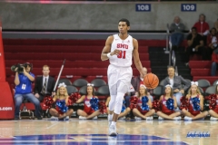 UNIVERSITY PARK, TX - DECEMBER 19: Southern Methodist Mustangs guard Jimmy Whitt (31) brings the ball up court during the game between SMU and Cal Poly on December 19, 2017, at Moody Coliseum in Dallas, TX. (Photo by George Walker/Icon Sportswire)