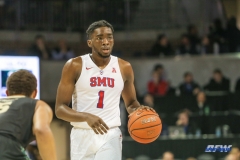 UNIVERSITY PARK, TX - DECEMBER 19: Southern Methodist Mustangs guard Shake Milton (1) dribbles during the game between SMU and Cal Poly on December 19, 2017, at Moody Coliseum in Dallas, TX. (Photo by George Walker/Icon Sportswire)
