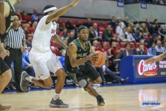 UNIVERSITY PARK, TX - DECEMBER 19: Cal Poly Mustangs guard Donovan Fields (3) drives to the basket during the game between SMU and Cal Poly on December 19, 2017, at Moody Coliseum in Dallas, TX. (Photo by George Walker/Icon Sportswire)