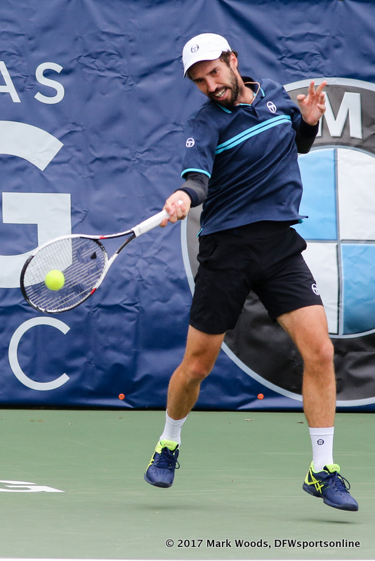 Mikhail Kukushkin (KAZ) in his quarterfinal singles match at Irving Tennis Classic in Irving, TX.