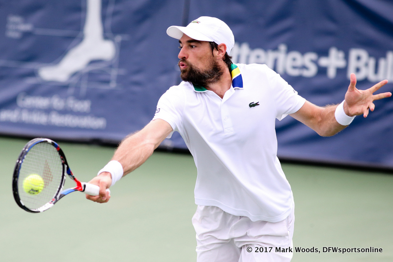 Qualifier Jeremy Chardy (FRA) in his quarterfinal singles match match at the Irving Tennis Classic in Irving, TX