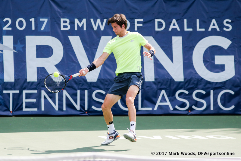 Aljaz Bedene (GBR) in his semifinal singles match match at the Irving Tennis Classic in Irving, TX