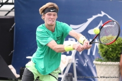 Qualifier Andrey Rublev (RUS) in his quarterfinal singles match match at the Irving Tennis Classic in Irving, TX