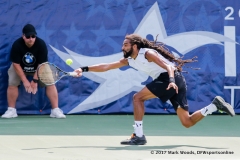 Dustin Brown (GER) in his semifinal singles match match at the Irving Tennis Classic in Irving, TX