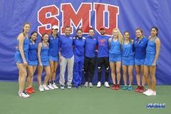 DALLAS, TX - JANUARY 13: SMU women's tennis team and coaches during the SMU women's tennis Metroplex Mania tournament on January 13, 2018, at the SMU Tennis Complex, Turpin Stadium & Brookshire Family Pavilion in Dallas, TX. (Photo by George Walker/DFWsportsonline)