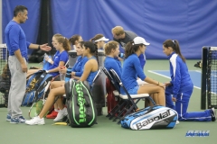 DALLAS, TX - JANUARY 13: Players get coaching during the SMU women's tennis Metroplex Mania tournament on January 13, 2018, at the SMU Tennis Complex, Turpin Stadium & Brookshire Family Pavilion in Dallas, TX. (Photo by George Walker/DFWsportsonline)