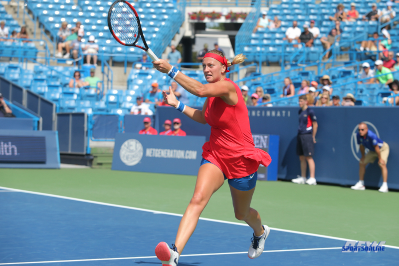 CINCINNATI, OH - AUGUST 14: Petra Kvitova (CZE) hits a forehand during the Western & Southern Open at the Lindner Family Tennis Center in Mason, Ohio on August 14, 2017. (Photo by George Walker/Icon Sportswire)