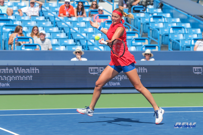 CINCINNATI, OH - AUGUST 14: Petra Kvitova (CZE) hits a forehand during the Western & Southern Open at the Lindner Family Tennis Center in Mason, Ohio on August 14, 2017. (Photo by George Walker/Icon Sportswire)