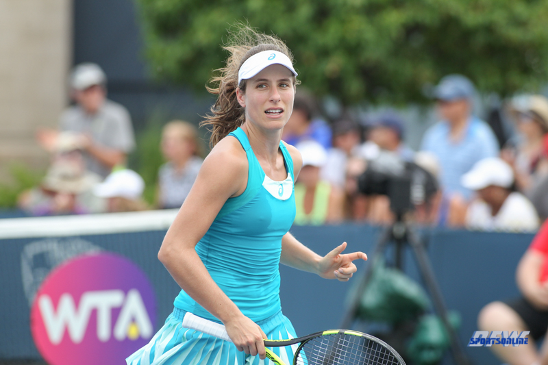 CINCINNATI, OH - AUGUST 14: Johanna Konta (GBR) reacts to a point during the Western & Southern Open at the Lindner Family Tennis Center in Mason, Ohio on August 14, 2017. (Photo by George Walker/Icon Sportswire)