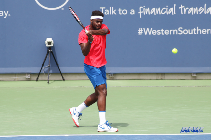 CINCINNATI, OH - AUGUST 14: Frances Tiafoe (USA) hits a backhand during the Western & Southern Open at the Lindner Family Tennis Center in Mason, Ohio on August 14, 2017. (Photo by George Walker/Icon Sportswire)