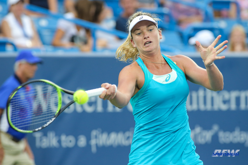 CINCINNATI, OH - AUGUST 14: CoCo Vandeweghe (USA) hits a forehand during the Western & Southern Open at the Lindner Family Tennis Center in Mason, Ohio on August 14, 2017. (Photo by George Walker/Icon Sportswire)