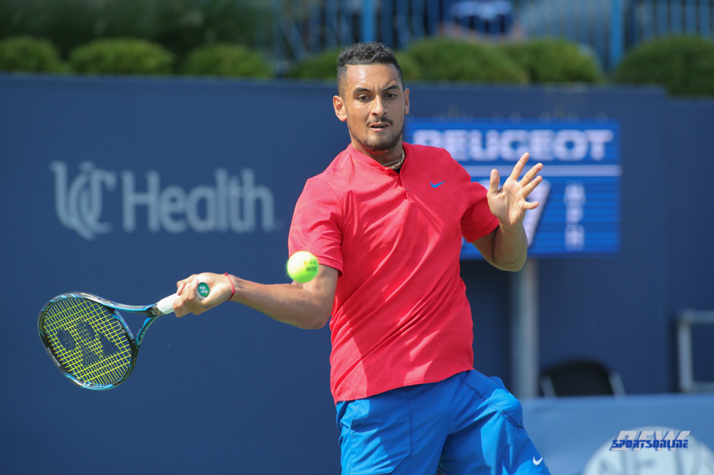 CINCINNATI, OH - AUGUST 15: Nick Kyrgios (AUS) hits a forehand during the Western & Southern Open at the Lindner Family Tennis Center in Mason, Ohio on August 14, 2017. (Photo by George Walker/Icon Sportswire)