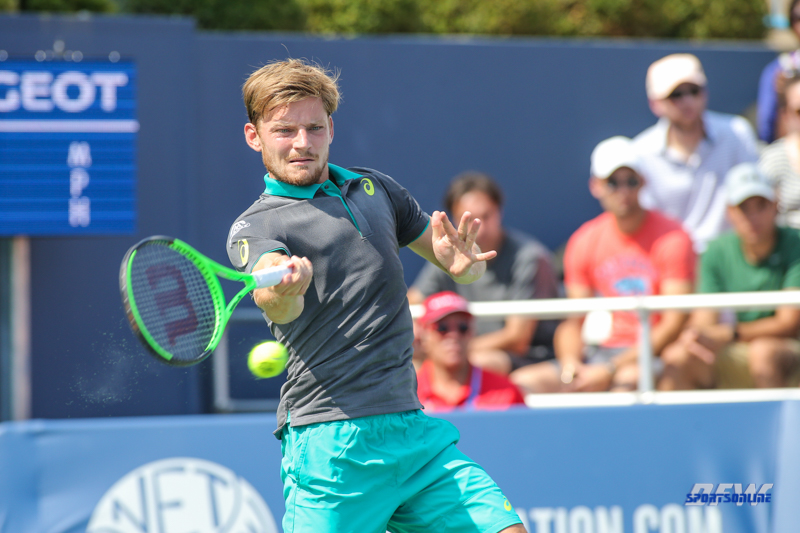 CINCINNATI, OH - AUGUST 15: David Goffin (BEL) hits a forehand during the Western & Southern Open at the Lindner Family Tennis Center in Mason, Ohio on August 14, 2017. (Photo by George Walker/Icon Sportswire)