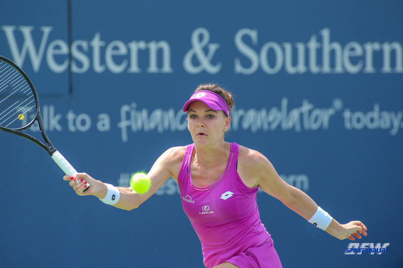 CINCINNATI, OH - AUGUST 15: Agnieszka Radwanska (POL) hits a forehand during the Western & Southern Open at the Lindner Family Tennis Center in Mason, Ohio on August 15, 2017. (Photo by George Walker/Icon Sportswire)