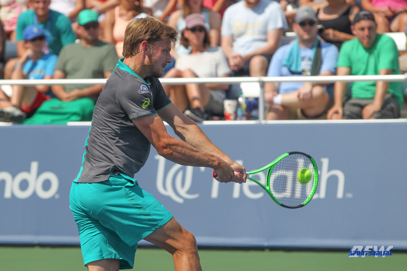 CINCINNATI, OH - AUGUST 15: David Goffin (BEL) hits a backhand during the Western & Southern Open at the Lindner Family Tennis Center in Mason, Ohio on August 15, 2017. (Photo by George Walker/Icon Sportswire)