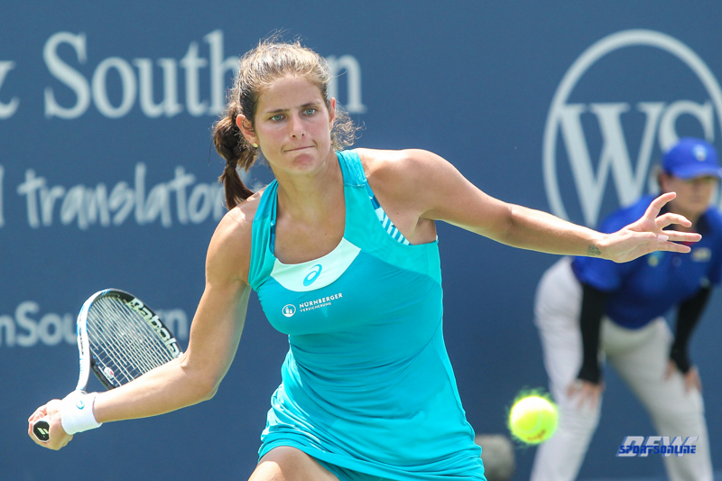 CINCINNATI, OH - AUGUST 15: Julia Goerges (GER) hits a forehand during the Western & Southern Open at the Lindner Family Tennis Center in Mason, Ohio on August 15, 2017. (Photo by George Walker/Icon Sportswire)