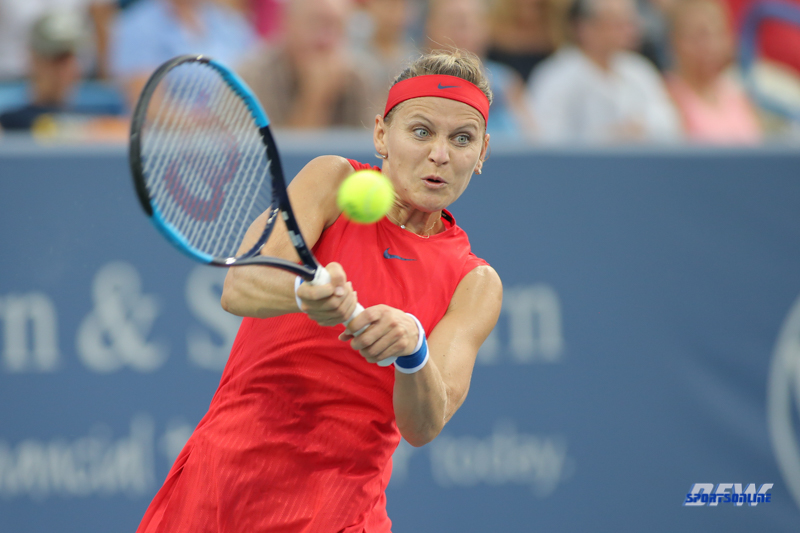 CINCINNATI, OH - AUGUST 15: Lucie Safarova (CZE) hits a backhand during the Western & Southern Open at the Lindner Family Tennis Center in Mason, Ohio on August 15, 2017. (Photo by George Walker/Icon Sportswire)