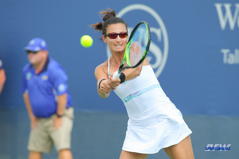 CINCINNATI, OH - AUGUST 16: Darija Jurak (CRO) hits a backhand during the Western & Southern Open at the Lindner Family Tennis Center in Mason, Ohio on August 16, 2017.(Photo by George Walker/Icon Sportswire)