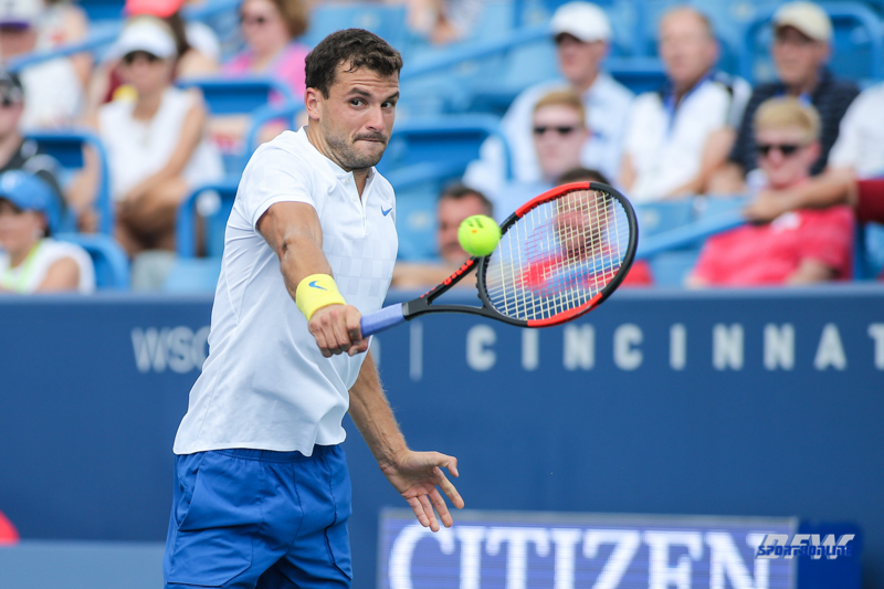 CINCINNATI, OH - AUGUST 16: Grigor Dimitrov (BUL) hits a backhand during the Western & Southern Open at the Lindner Family Tennis Center in Mason, Ohio on August 16, 2017.(Photo by George Walker/Icon Sportswire)