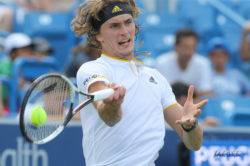 CINCINNATI, OH - AUGUST 16: Alexander Zverev (GER) hits a forehand during the Western & Southern Open at the Lindner Family Tennis Center in Mason, Ohio on August 16, 2017.(Photo by George Walker/Icon Sportswire)