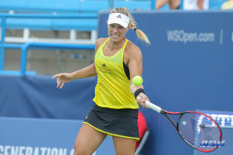 CINCINNATI, OH - AUGUST 16: Angelique Kerber (GER) hits a forehand during the Western & Southern Open at the Lindner Family Tennis Center in Mason, Ohio on August 16, 2017.(Photo by George Walker/Icon Sportswire)