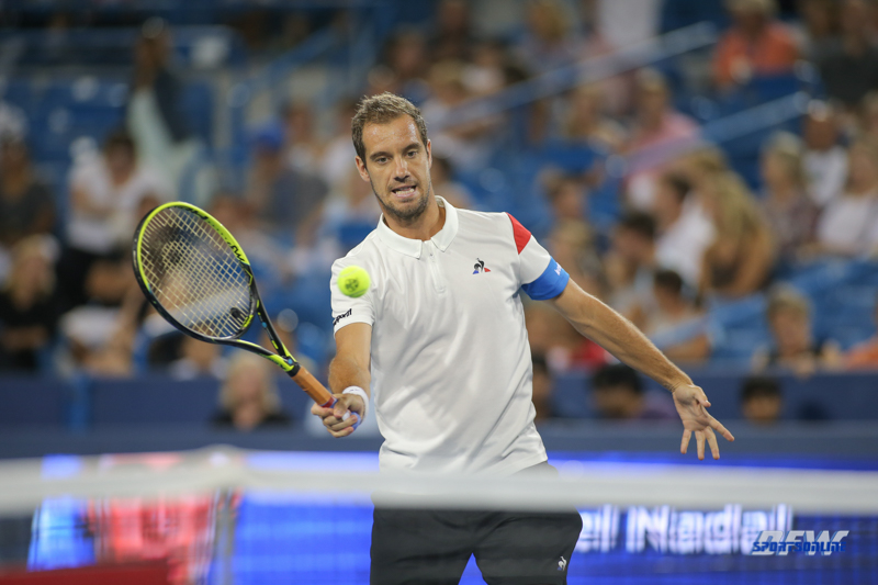CINCINNATI, OH - AUGUST 16: Richard Gasquet (FRA) hits a forehand volley during the Western & Southern Open at the Lindner Family Tennis Center in Mason, Ohio on August 16, 2017.(Photo by George Walker/Icon Sportswire)
