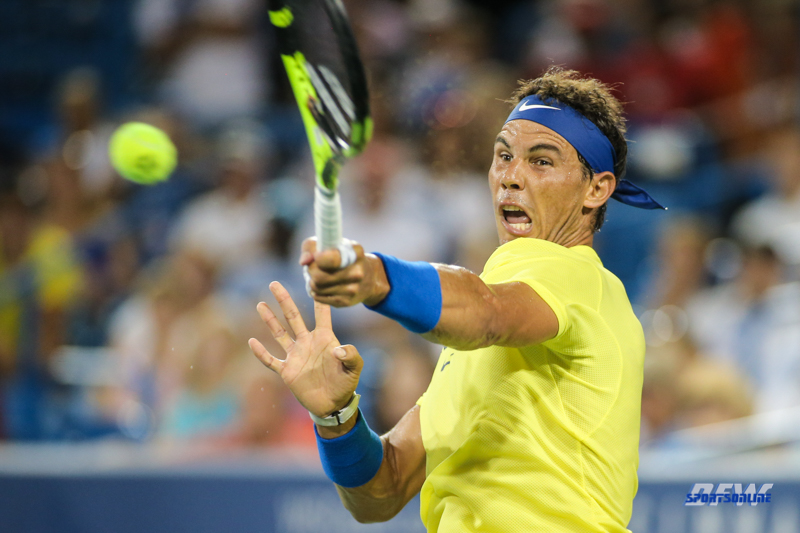 CINCINNATI, OH - AUGUST 16: Rafael Nadal (ESP) hits a forehand during the Western & Southern Open at the Lindner Family Tennis Center in Mason, Ohio on August 16, 2017.(Photo by George Walker/Icon Sportswire)