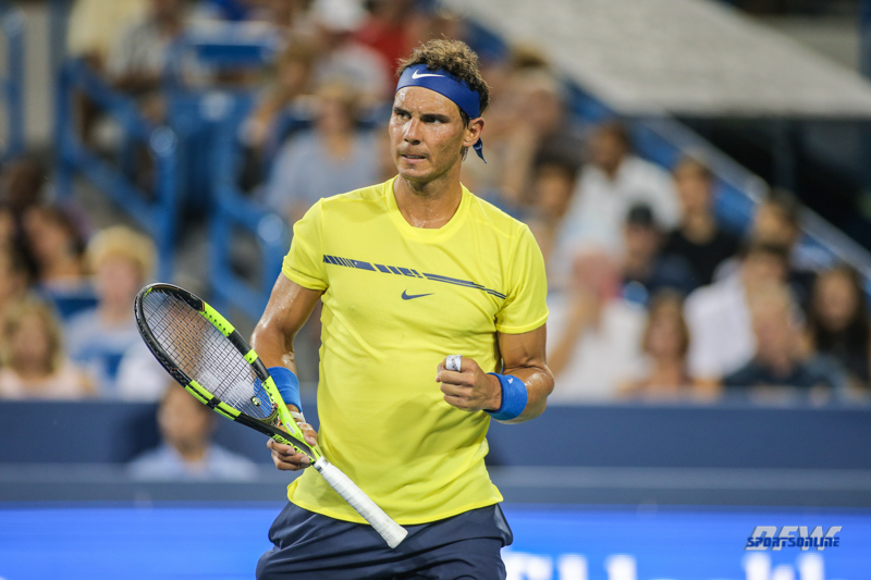 CINCINNATI, OH - AUGUST 16: Rafael Nadal (ESP) reacts to a point during the Western & Southern Open at the Lindner Family Tennis Center in Mason, Ohio on August 16, 2017.(Photo by George Walker/Icon Sportswire)