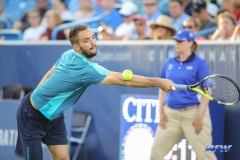 CINCINNATI, OH - Viktor Troicki (SRB) stretches for a backhand during the Western & Southern Open at the Lindner Family Tennis Center in Mason, Ohio on August 13, 2017, (Photo by George Walker/DFWsportsonline