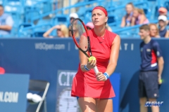 CINCINNATI, OH - AUGUST 14: Petra Kvitova (CZE) prepares to serve during the Western & Southern Open at the Lindner Family Tennis Center in Mason, Ohio on August 14, 2017. (Photo by George Walker/Icon Sportswire)