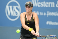 CINCINNATI, OH - AUGUST 14: Anastasia Pavlyuchenkova (RUS) hits a backhand during the Western & Southern Open at the Lindner Family Tennis Center in Mason, Ohio on August 14, 2017. (Photo by George Walker/Icon Sportswire)