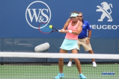 CINCINNATI, OH - AUGUST 14: Varvara Lepchenko (USA) hits a backhand during the Western & Southern Open at the Lindner Family Tennis Center in Mason, Ohio on August 14, 2017. (Photo by George Walker/Icon Sportswire)