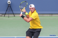 CINCINNATI, OH - AUGUST 14: Maximilian Marterer (GER) hits a backhand during the Western & Southern Open at the Lindner Family Tennis Center in Mason, Ohio on August 14, 2017. (Photo by George Walker/Icon Sportswire)