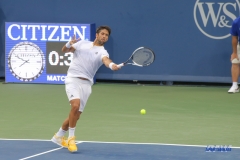 CINCINNATI, OH - AUGUST 14: Fernando Verdasco (ESP) hits a forehand during the Western & Southern Open at the Lindner Family Tennis Center in Mason, Ohio on August 14, 2017. (Photo by George Walker/Icon Sportswire)