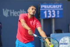 CINCINNATI, OH - AUGUST 15: Nick Kyrgios (AUS) prepares to serve during the Western & Southern Open at the Lindner Family Tennis Center in Mason, Ohio on August 14, 2017. (Photo by George Walker/Icon Sportswire)