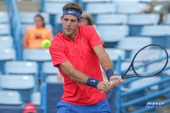CINCINNATI, OH - AUGUST 16: Juan Martin Del Potro (ARG) hits a backhand during the Western & Southern Open at the Lindner Family Tennis Center in Mason, Ohio on August 16, 2017.(Photo by George Walker/Icon Sportswire)