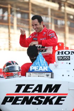 Helio Castroneves wins the PEAK Performance Pole Award presented by Autozone. Photo by Jim Haines, Indyracing.com