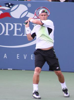 Lleyton Hewitt in 1st Round action at the 2009 US Open. Photo by George Walker