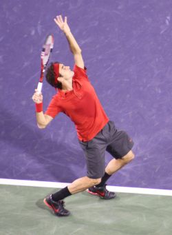 roger Federer at the 2010 BNP Paribas Open at Indian Wells, CA. Photo by George Walker