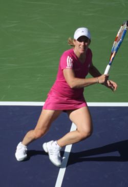 Justine Henin at the 2010 BNP Paribas Open. Photo by George Walker