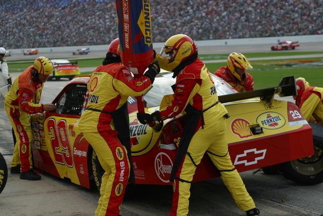 Kevin Harvick's pit crew in action at Texas Motor Speedway. Photo by George Walker