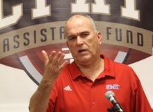 SMU coach June Jones announces the College Football Assistance Fund. Photo by George Walker