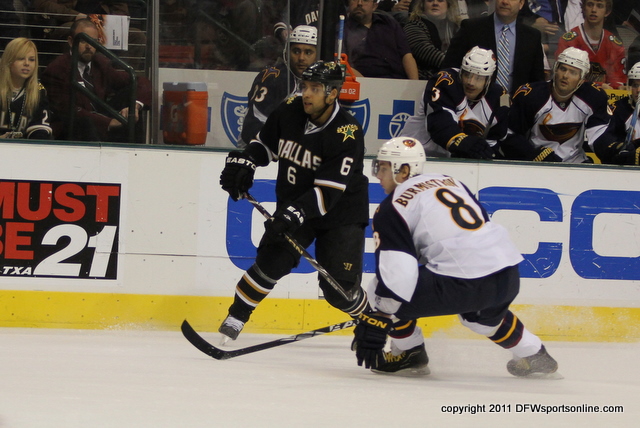 Trevor Daley scores in a Dallas Stars 6-1 rout of Atlanta. Photo by George Walker for DFWsportsonline.com