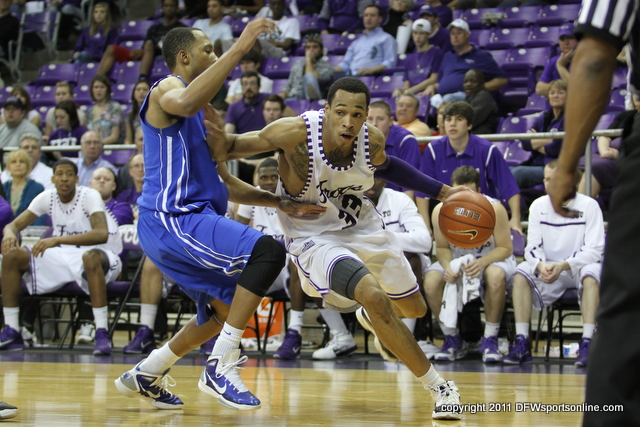 TCU's Garlon Green drives to the basket against Air Force. Photo by George Walker