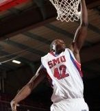 Papa Dia blocked four shots to pass 100 for his career at 102. Courtesy SMU