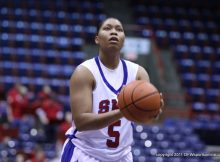 SMU's Delisha Wills takes aim at the free throw line. Photo by George Walker