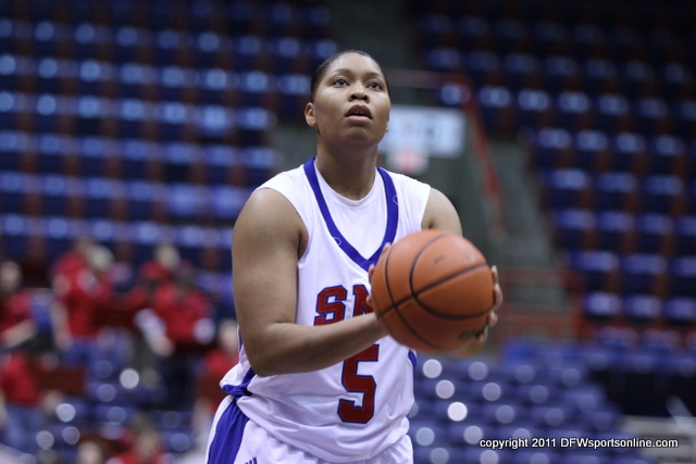 SMU's Delisha Wills takes aim at the free throw line. Photo by George Walker