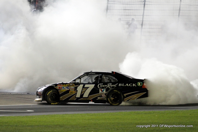 Matt Kenseth celebrates winning the 2011 Samsung Mobile 500 at Texas Motor Speedway. Photo by George Walker